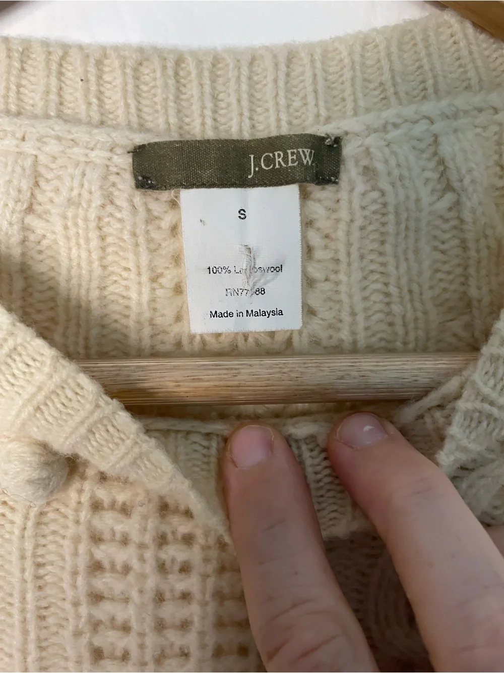 J.Crew 100% Lambswool Cable Knit Pom Pom Sweater Cream Small